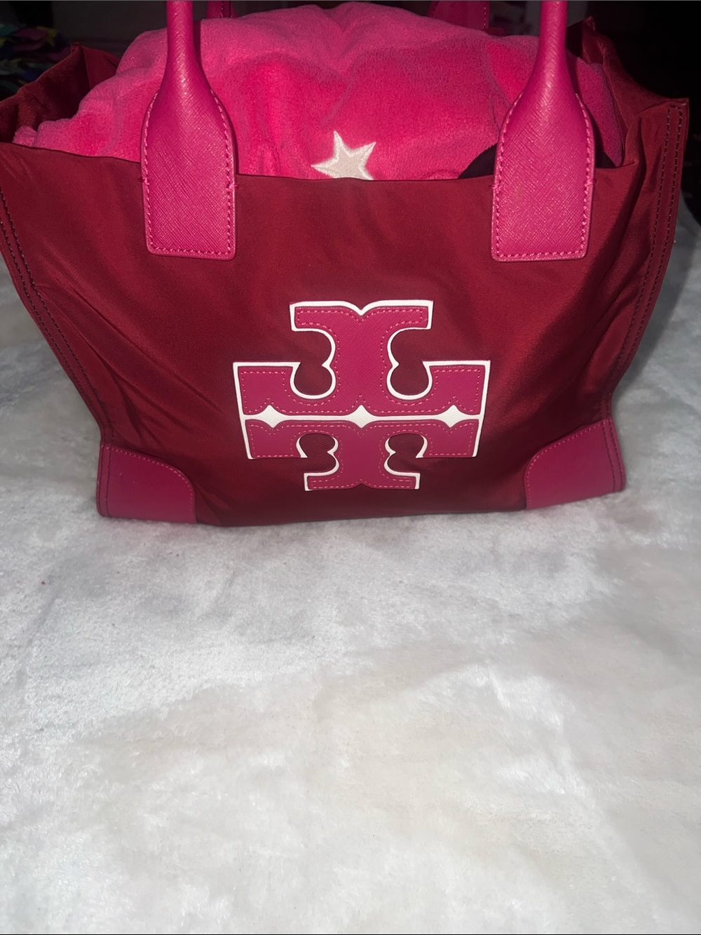 Tory Burch Pink and Burgundy Logo Tote